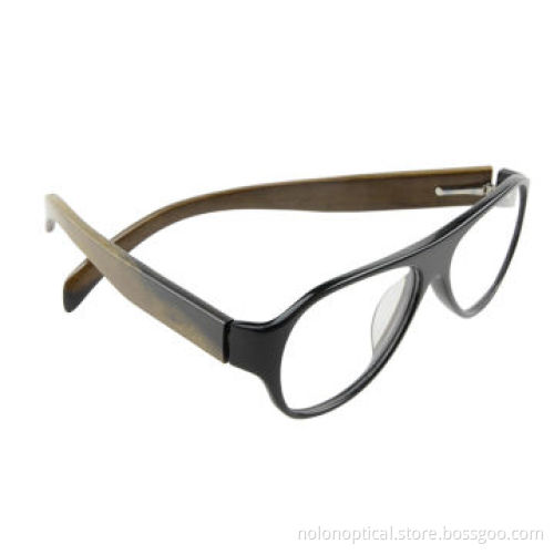 Unisex Eyeglasses Frames with Wood Temple and Acetate Front